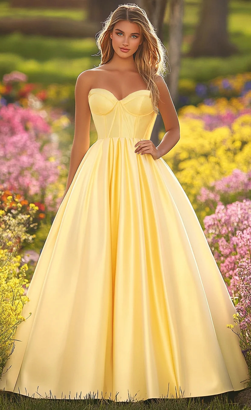 Strapless Sweetheart Neckline A Line Corset Maxi Prom Dresses