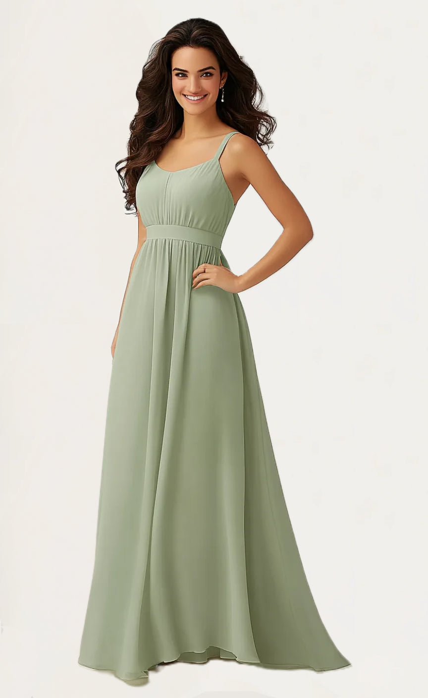 Round Neck A Line Maxi Bridesmaid Dresses