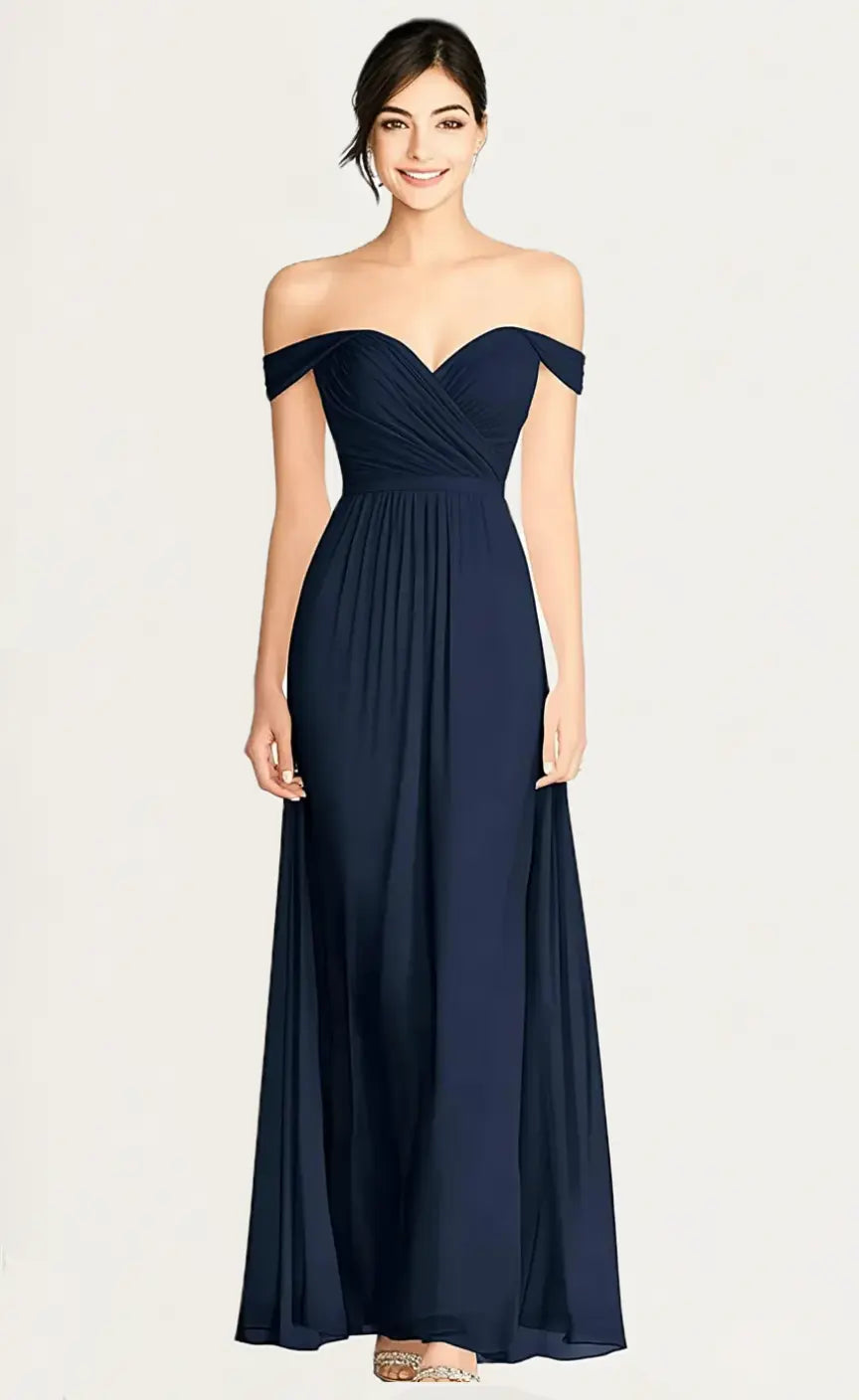 Off The Shoulder Strapless Chiffon Maxi Bridesmaid Dresses