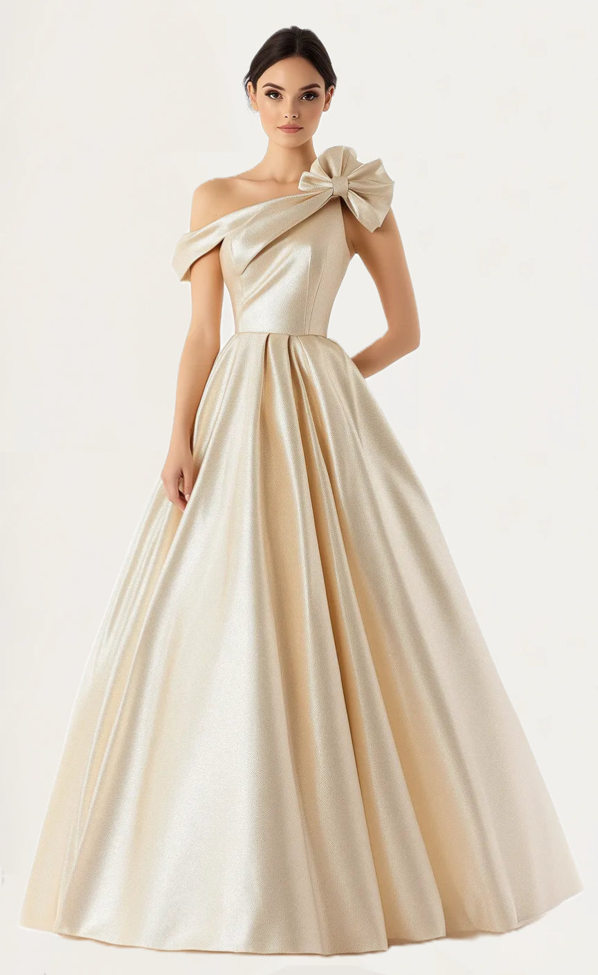 Asymmetric Neckline One Shoulder Satin A-Line Maxi Prom Dresses