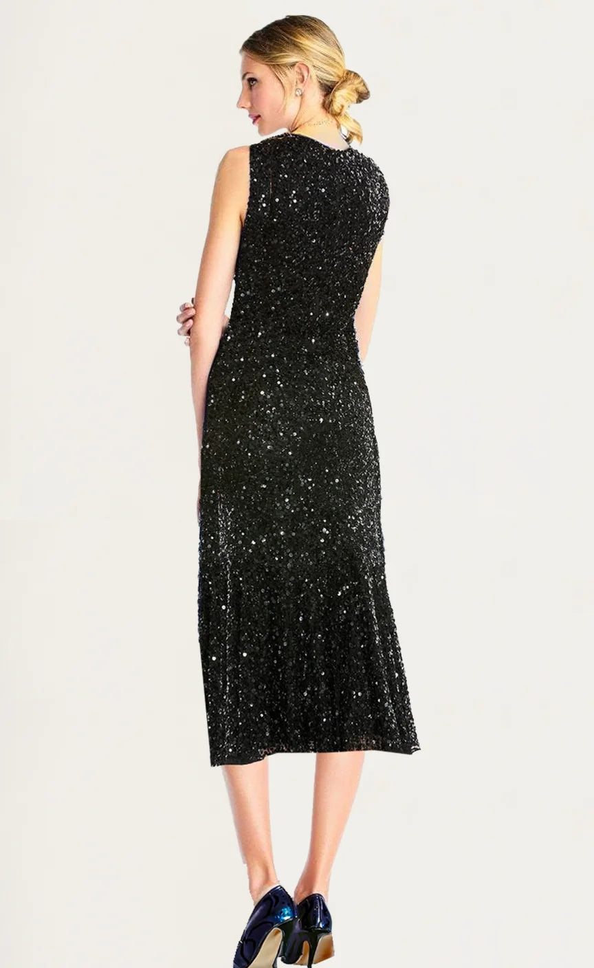Round Neck Shining Sleeveless Sequins Mother Of The Bride Midi Dresses