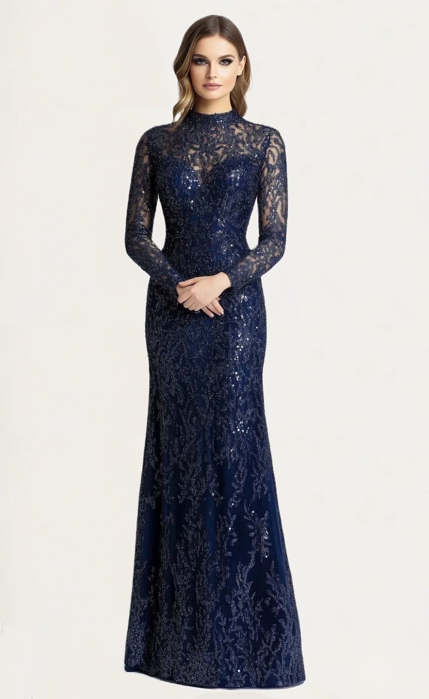 Sequin Lace Long Sleeve Mother Of The Bride Maxi Dress