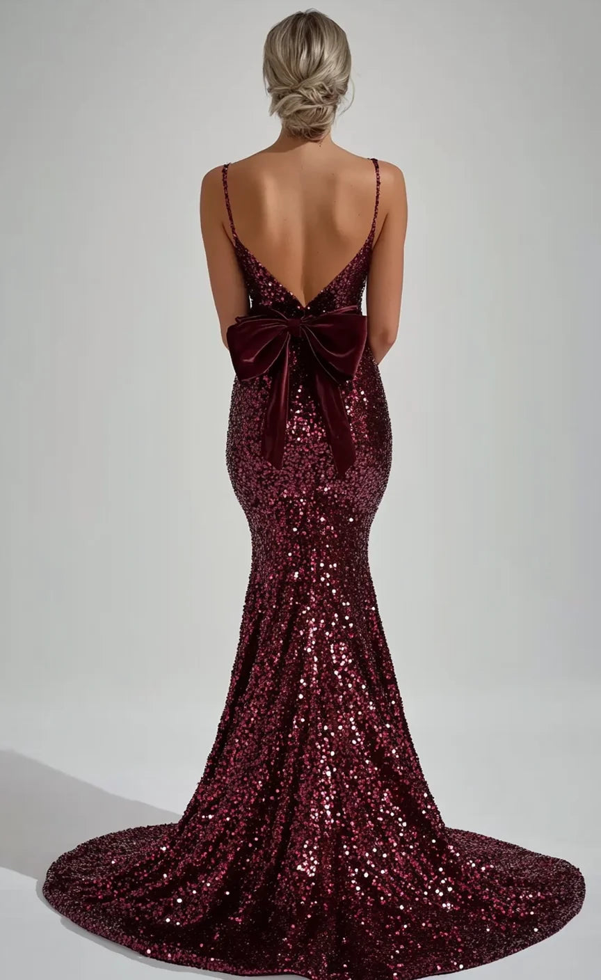 Spaghetti Strap Sequin Bodycon Maxi Evening Gown