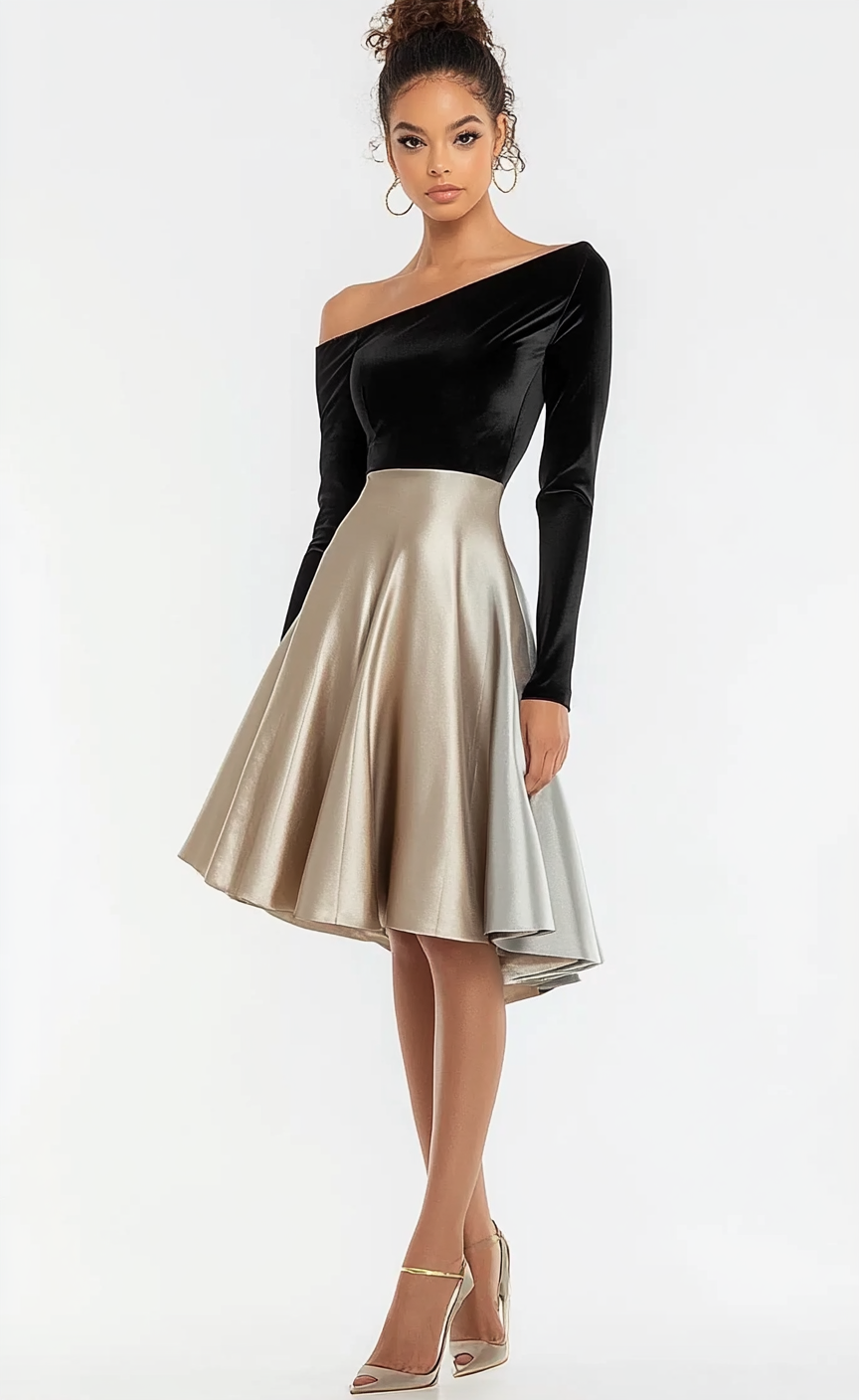 One Shoulder Asymmetrical Neck Satin A-line Knee Length Prom Dress