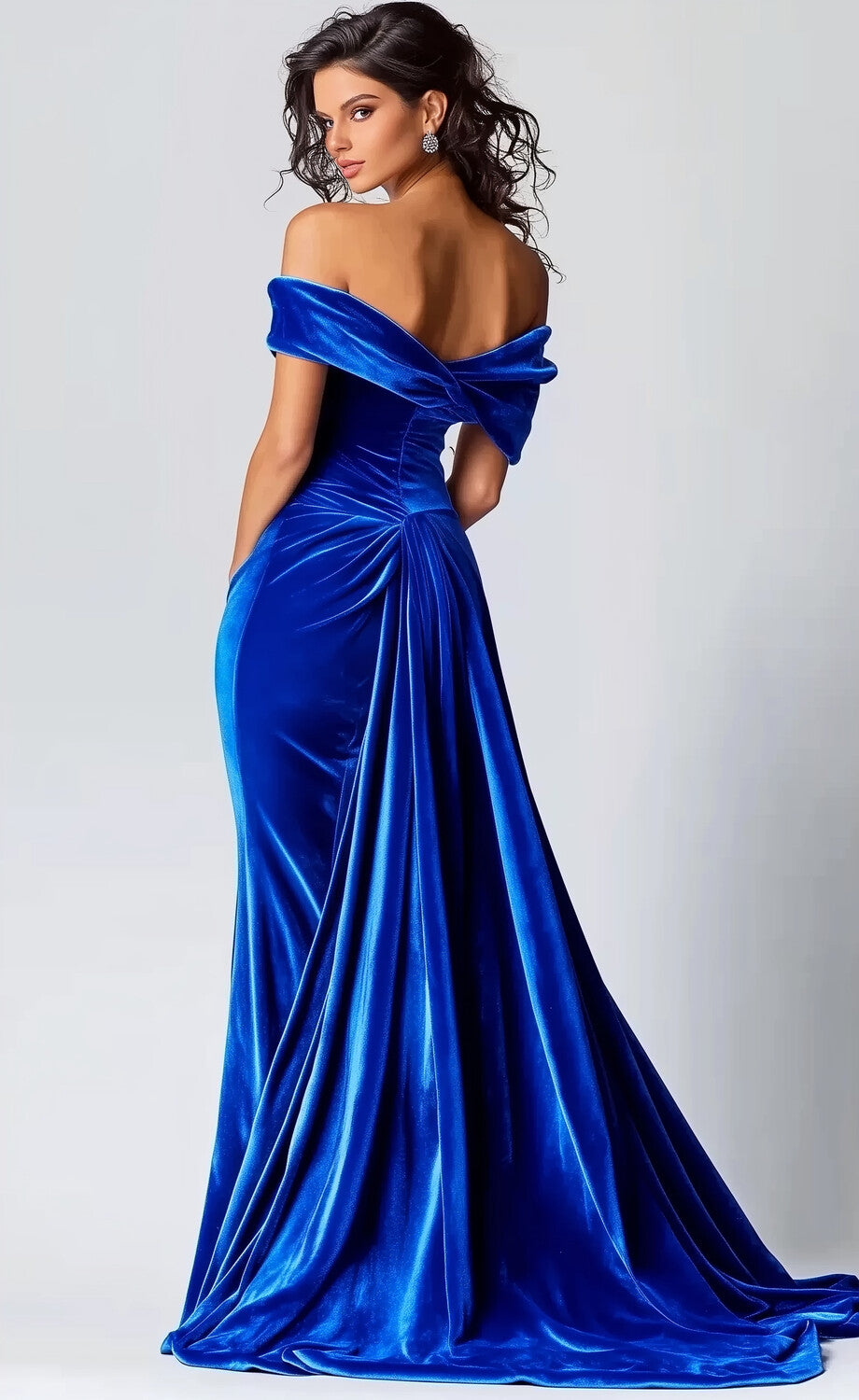 Sweetheart Neck Open Shoulder Velvet Pleated Floor Length Formal Gown