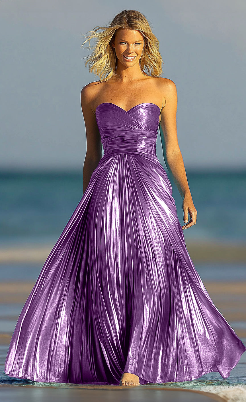 Sweetheart Neckline Strapless Metallic A-line Maxi Prom Dress