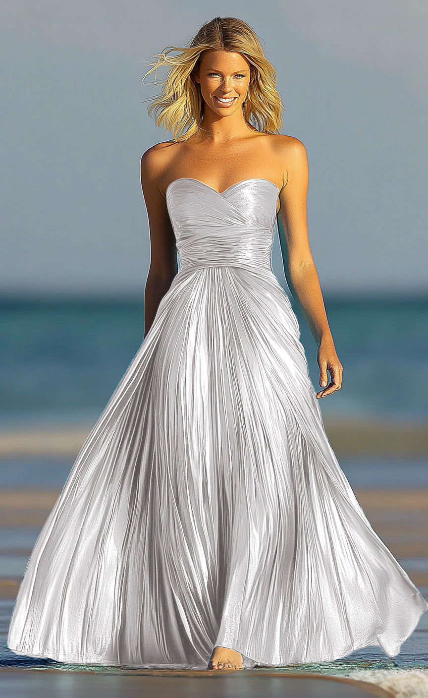 Sweetheart Neckline Strapless Metallic A-line Maxi Prom Dress